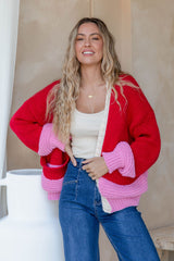 Winnie Knit Cardigan - Pink and Red - The Self Styler