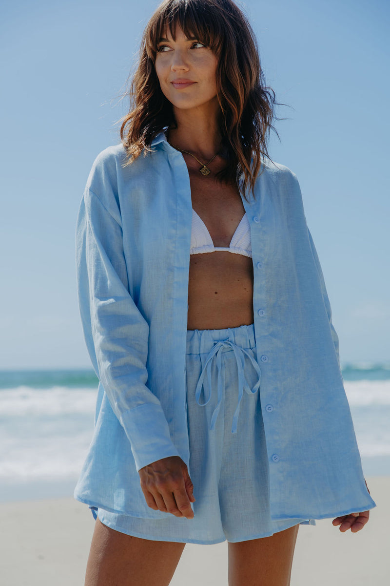 Ada Relaxed-Fit Linen Shirt - Blue - The Self Styler