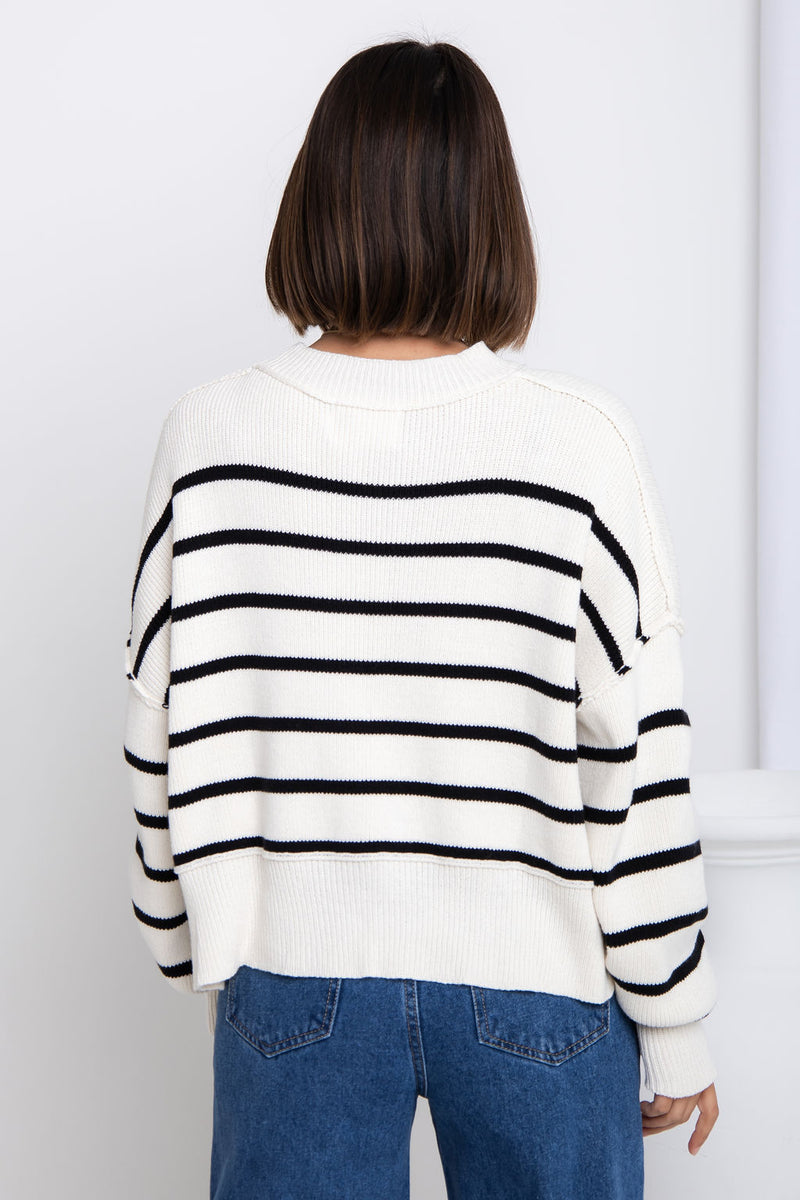 Emma Knit Top - Ivory and Black Stripe - The Self Styler