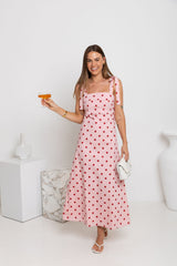 Rosie Midi Dress - Pink and Red Polka Dot - The Self Styler