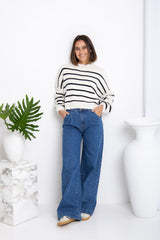 Emma Knit Top - Ivory and Black Stripe - The Self Styler
