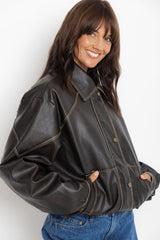 Eddie Faux Leather Jacket - Choc Brown - The Self Styler