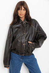 Eddie Faux Leather Jacket - Choc Brown - The Self Styler