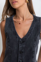 Mila Denim Mini Dress - Black - The Self Styler