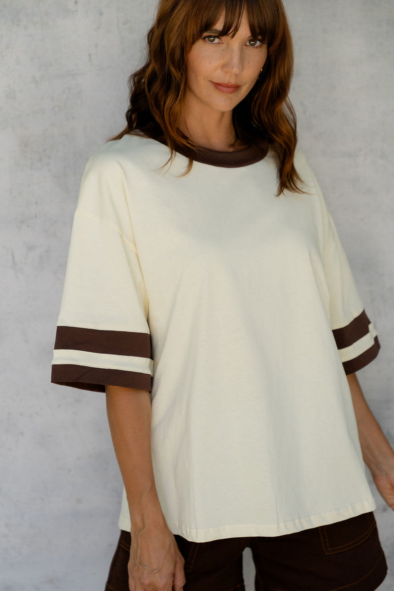 Blake Relaxed-Fit Stripe Tee - Yellow and Chocolate - The Self Styler