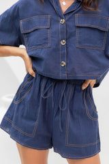 Leia Cotton Shorts - Denim Blue - The Self Styler