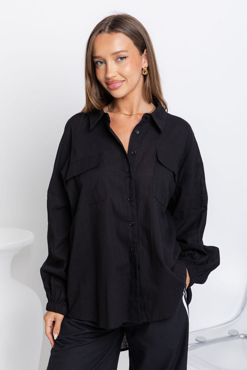 Alina Long Sleeve Shirt - Black - The Self Styler