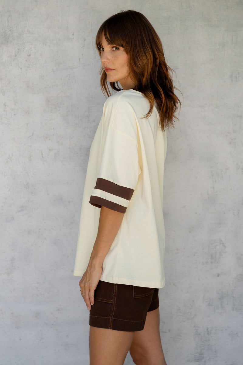 Blake Relaxed-Fit Stripe Tee - Yellow and Chocolate - The Self Styler