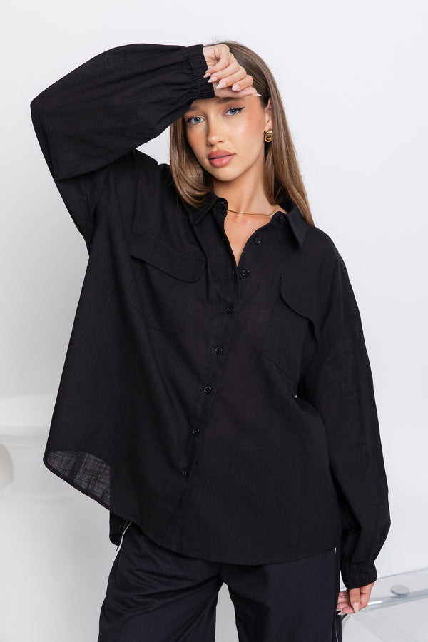 Alina Long Sleeve Shirt - Black - The Self Styler