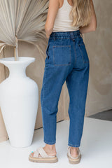 Kennedy Paper-Bag Denim Jeans - Indigo - The Self Styler