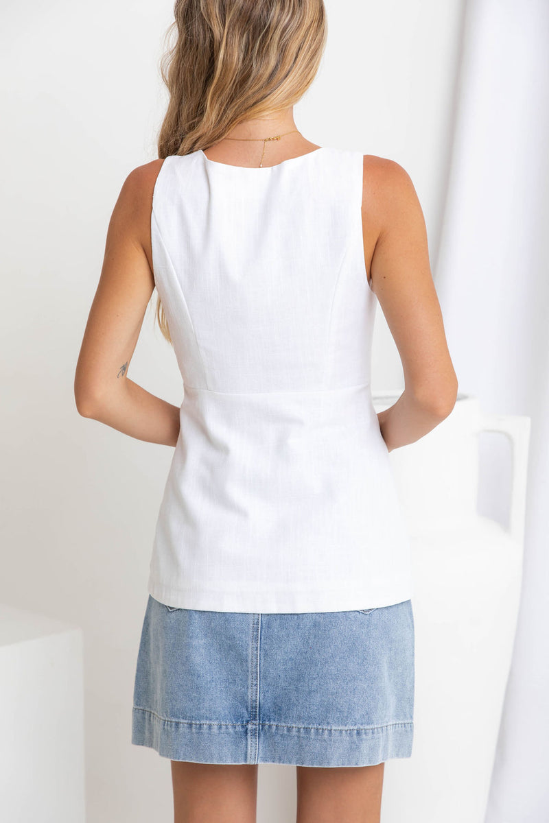 Pia Linen Vest - White - The Self Styler