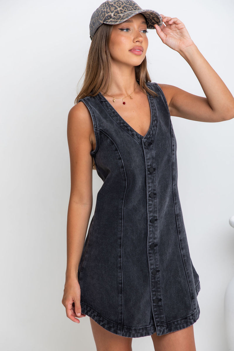 Mila Denim Mini Dress - Black - The Self Styler
