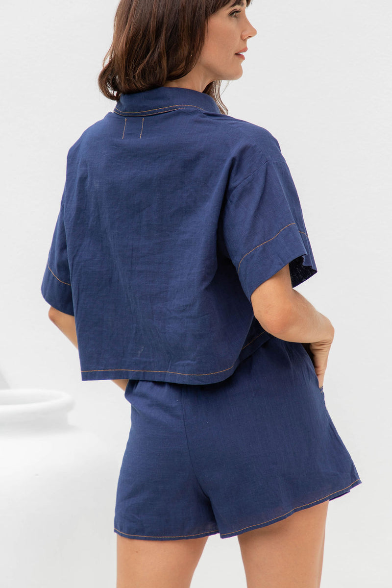 Leia Cotton Shorts - Denim Blue - The Self Styler
