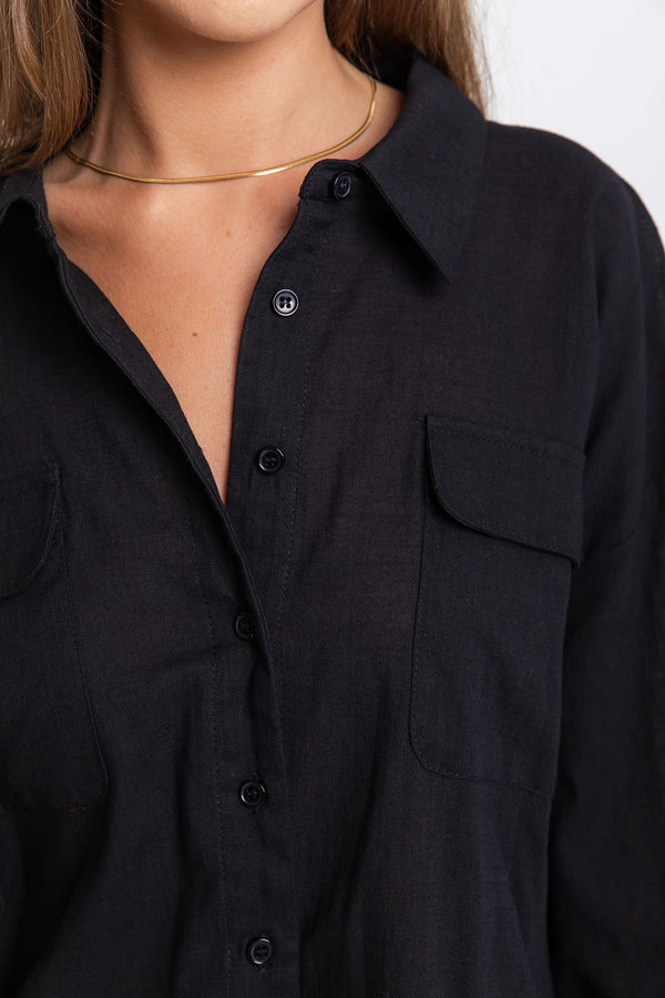 Alina Long Sleeve Shirt - Black - The Self Styler