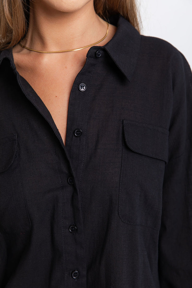 Alina Long Sleeve Shirt - Black - The Self Styler