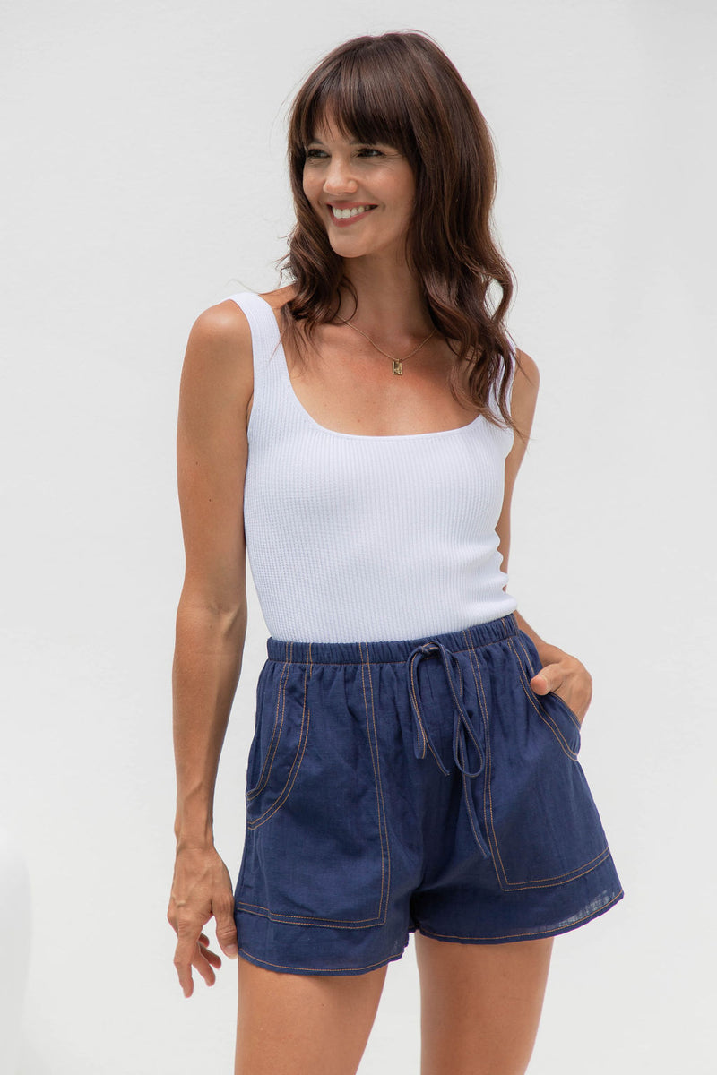 Leia Cotton Shorts - Denim Blue - The Self Styler