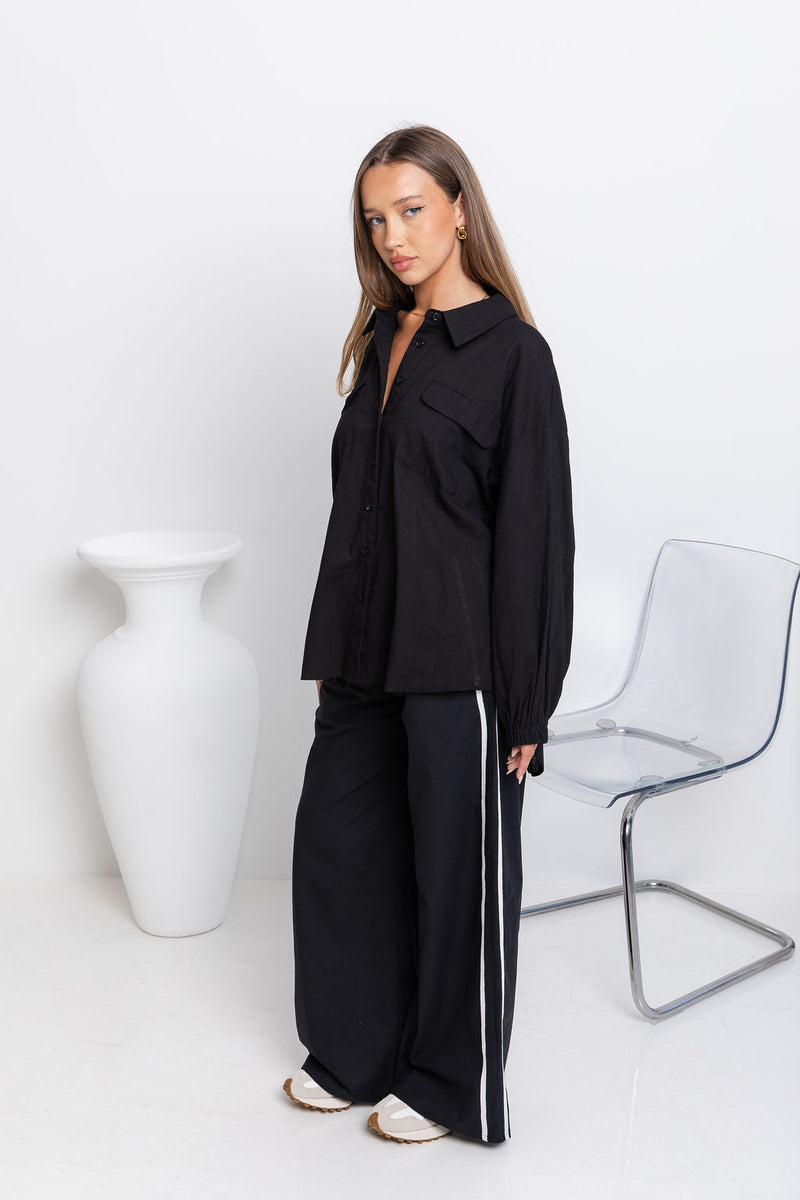 Alina Long Sleeve Shirt - Black - The Self Styler