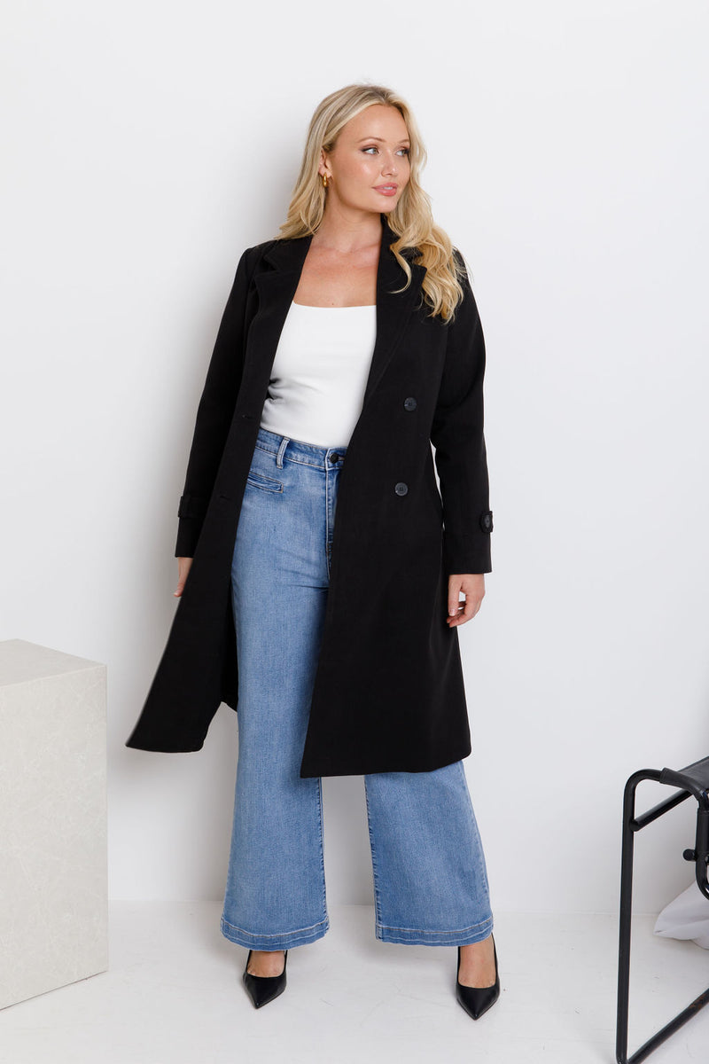 May Double Breasted Coat - Black - The Self Styler