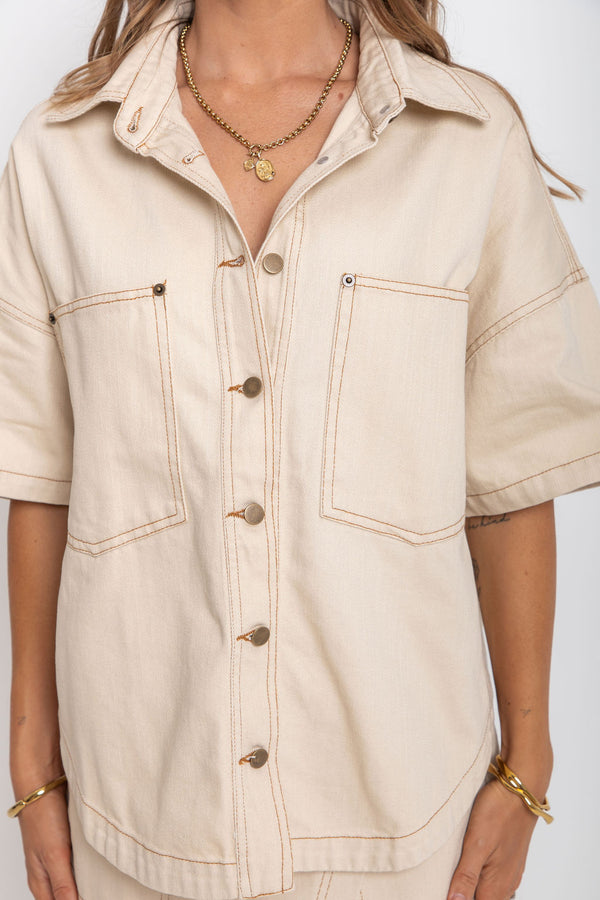 Juno Oversized Denim Shirt - Chai - The Self Styler