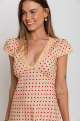 Valentina Polka Dot Maxi Dress - Cream and Red - The Self Styler