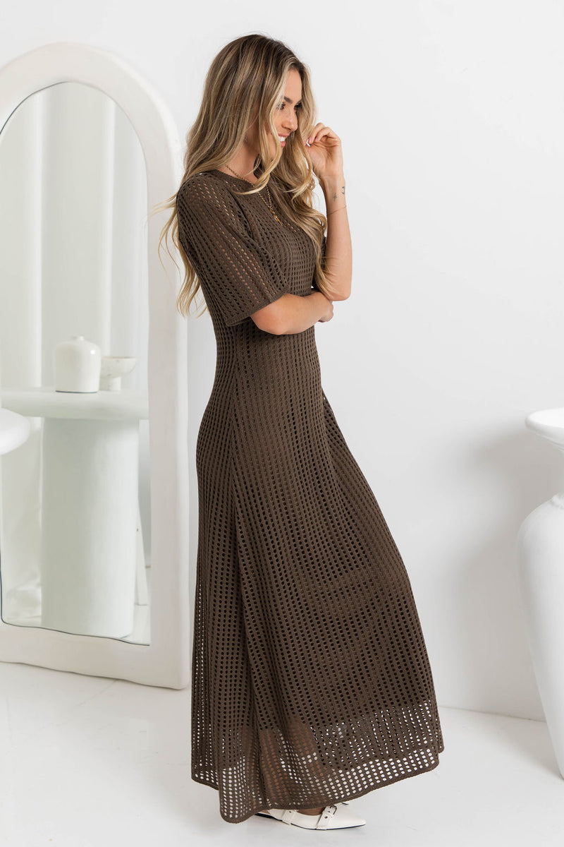 Airlie Crochet Maxi Dress - Mocha - The Self Styler
