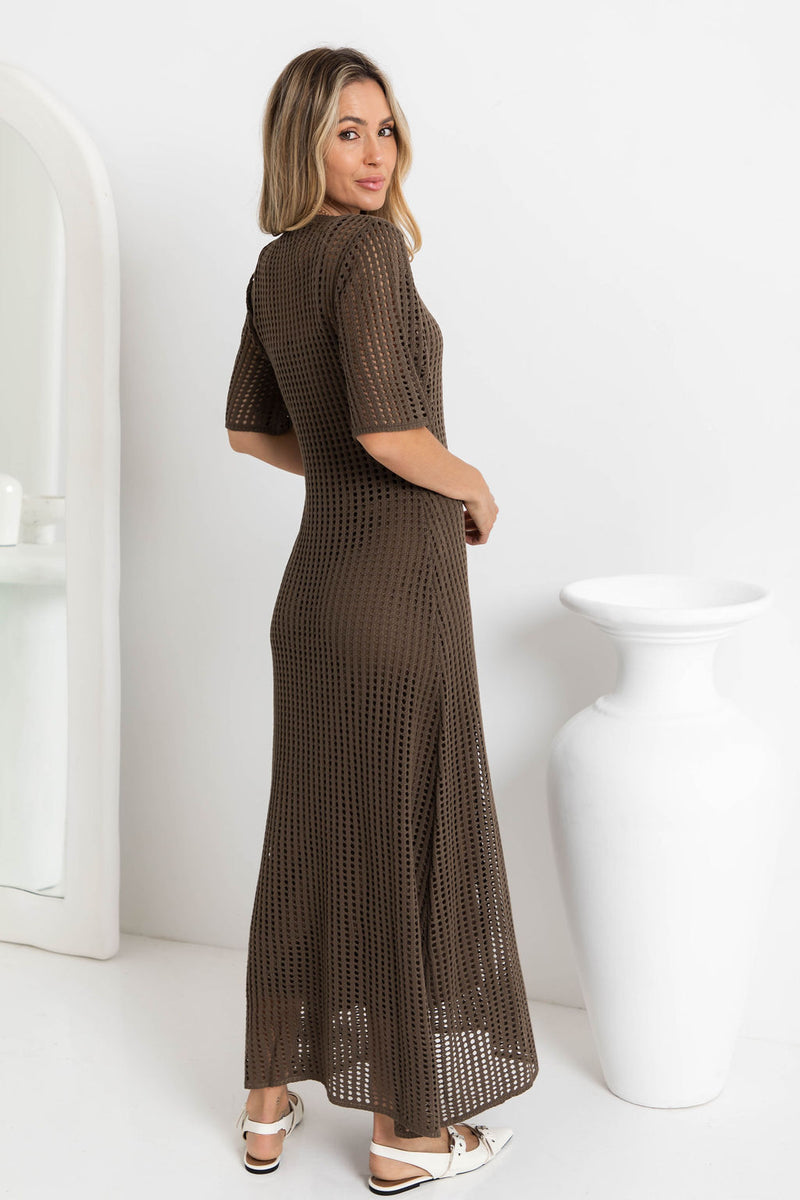 Airlie Crochet Maxi Dress - Mocha - The Self Styler