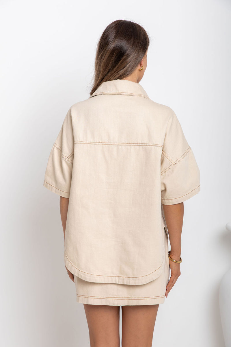 Juno Oversized Denim Shirt - Chai - The Self Styler