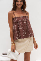 Myra Cami Top - Hayman Print - Choc - The Self Styler