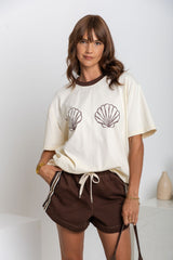 Tulum Shell Print Tee - Chocolate - The Self Styler
