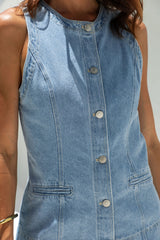 Fallon Denim Vest Top - Light Wash - The Self Styler