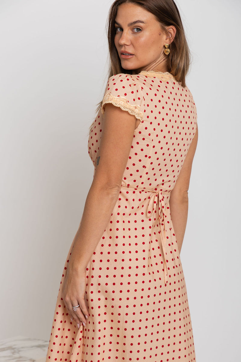 Valentina Polka Dot Maxi Dress - Cream and Red The Self Styler Valentina Polka Dot Maxi Dress - Cream and Red The Self Styler