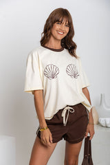Tulum Shell Print Tee - Chocolate - The Self Styler