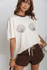 Tulum Shell Print Tee - Chocolate - The Self Styler
