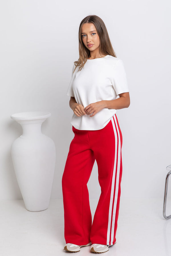 Grace Straight-Leg Stripe Sweatpants - Red - The Self Styler