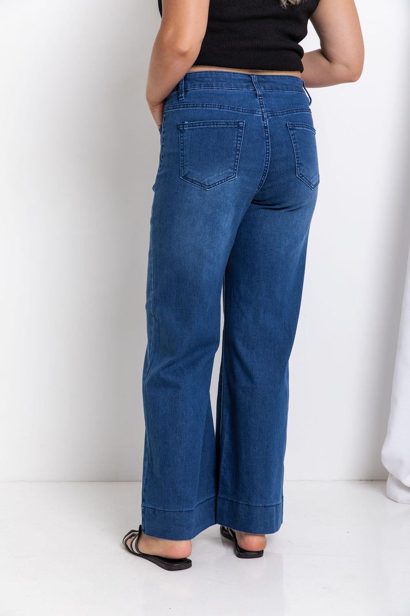 Dallas Wide-Leg Denim Jeans - Dark Wash - The Self Styler