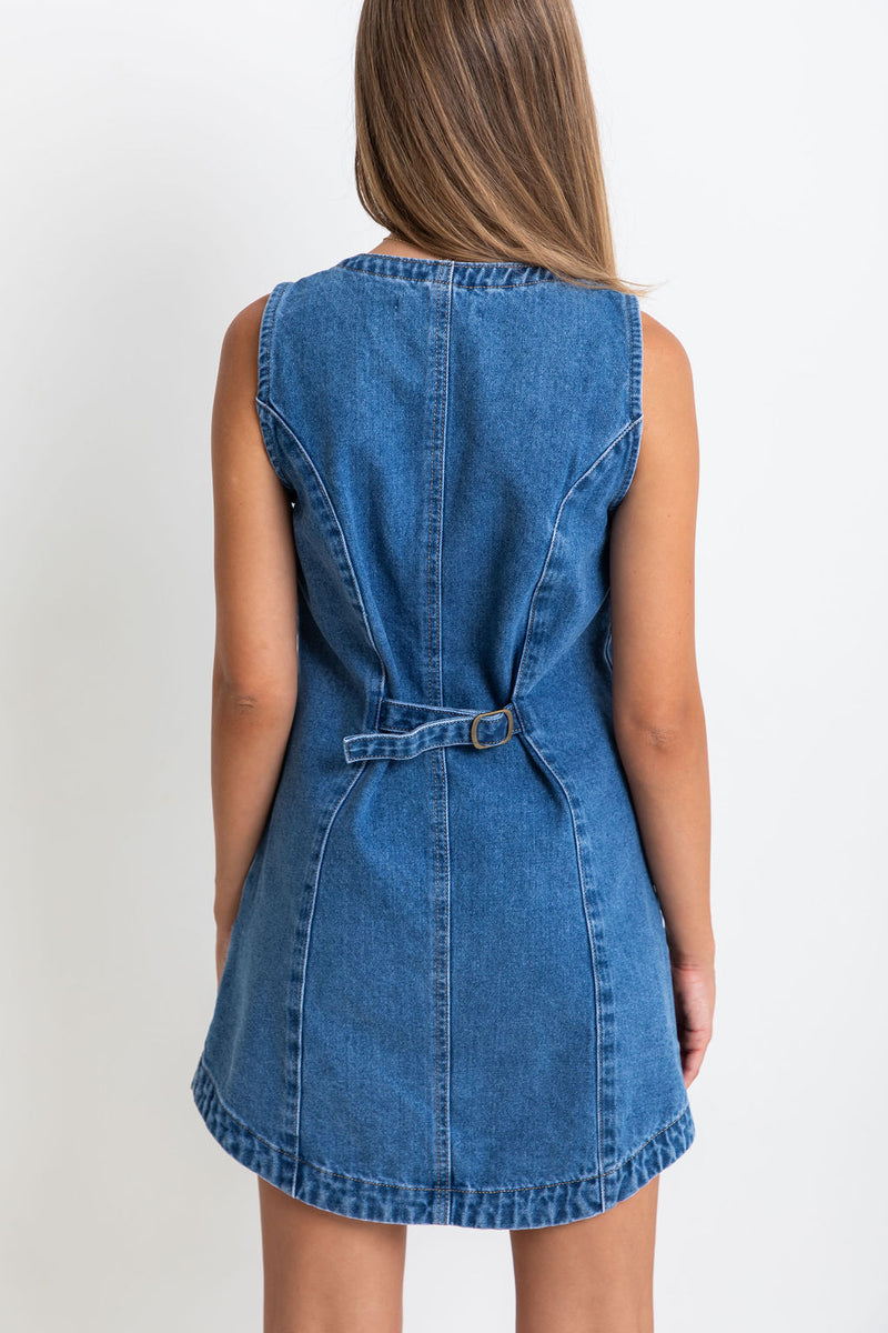 Mila Denim Mini Dress - Dark Wash - The Self Styler