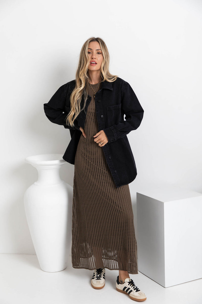 Airlie Crochet Maxi Dress - Mocha - The Self Styler