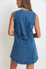 Mila Denim Mini Dress - Dark Wash - The Self Styler