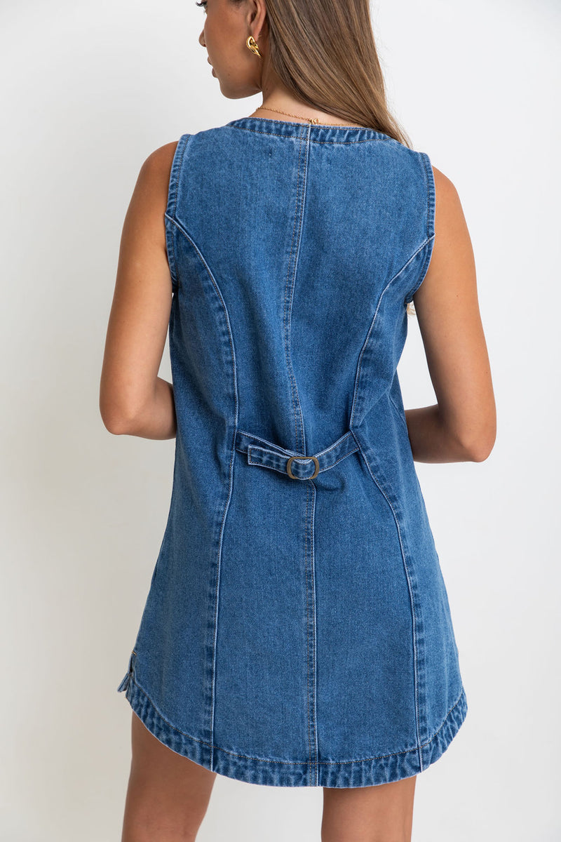 Mila Denim Mini Dress - Dark Wash - The Self Styler