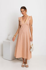 Valentina Polka Dot Maxi Dress - Cream and Red - The Self Styler