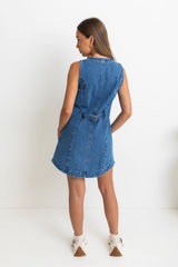 Mila Denim Mini Dress - Dark Wash - The Self Styler
