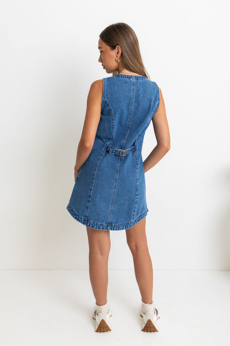 Mila Denim Mini Dress - Dark Wash - The Self Styler