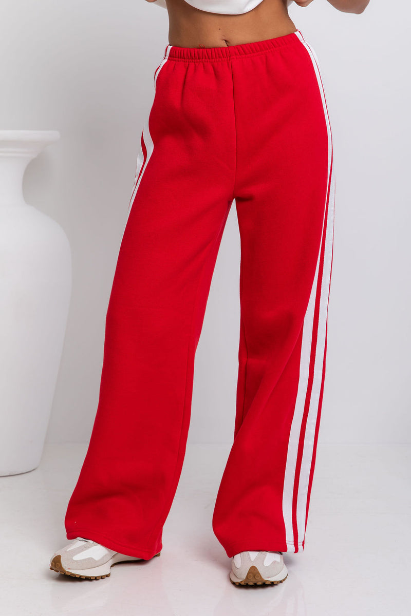 Grace Straight-Leg Stripe Sweatpants - Red - The Self Styler