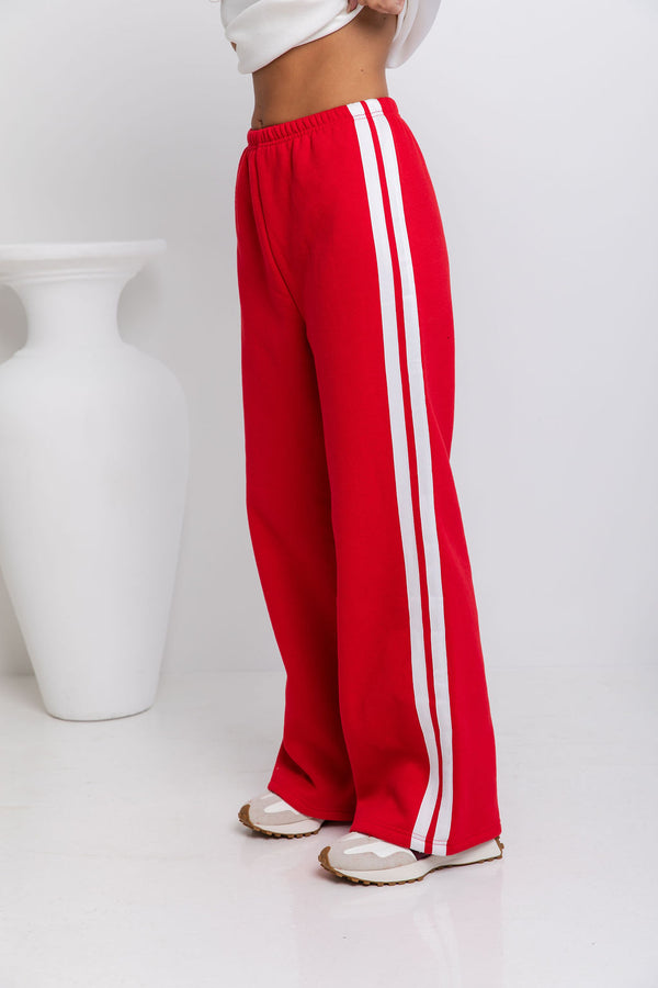 Grace Straight-Leg Stripe Sweatpants - Red - The Self Styler