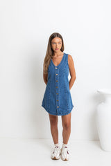 Mila Denim Mini Dress - Dark Wash - The Self Styler