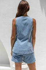 Fallon Denim Vest Top - Light Wash - The Self Styler