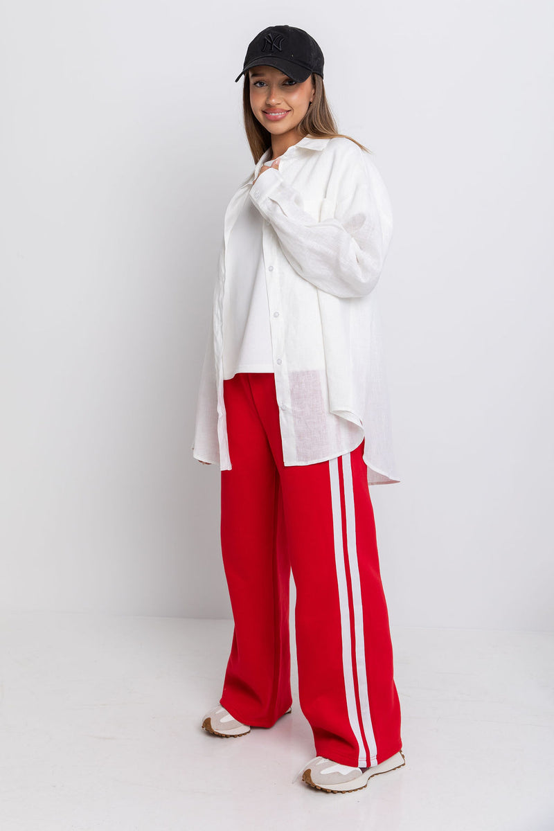 Grace Straight-Leg Stripe Sweatpants - Red - The Self Styler