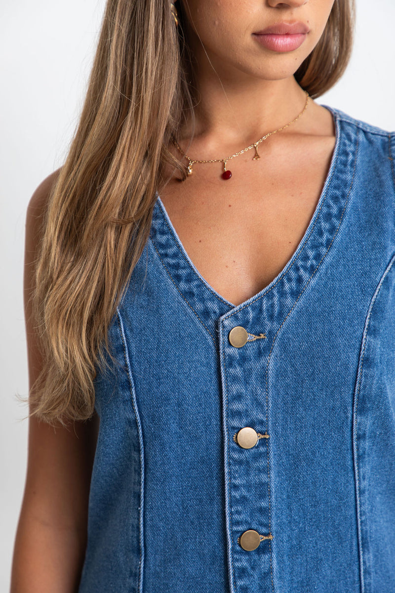 Mila Denim Mini Dress - Dark Wash - The Self Styler