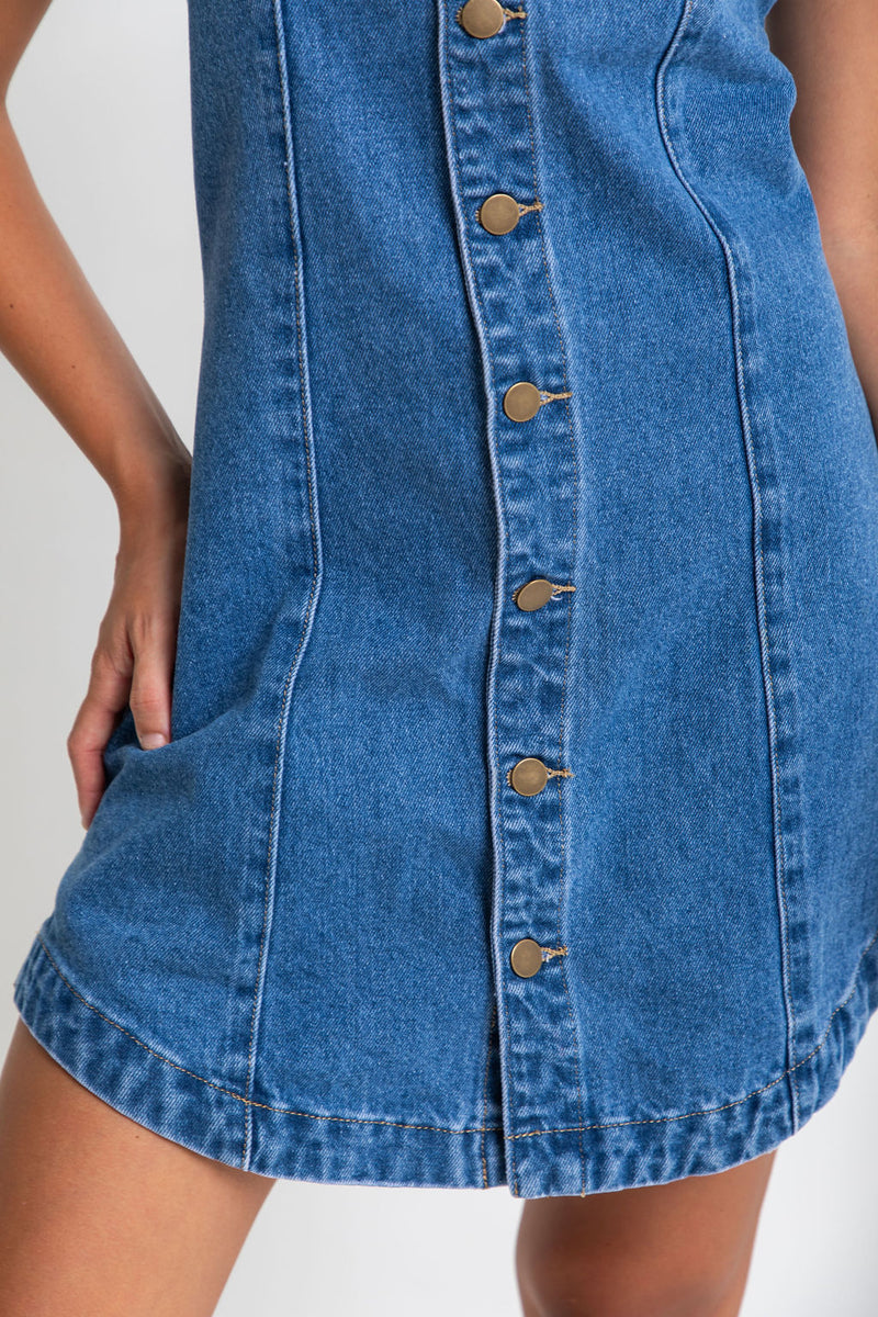 Mila Denim Mini Dress - Dark Wash - The Self Styler