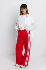 Grace Straight-Leg Stripe Sweatpants - Red - The Self Styler